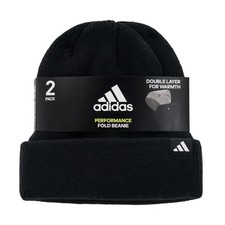 Adidas New Unisex Fold Beanies 2 Pack Black And Gray One Size