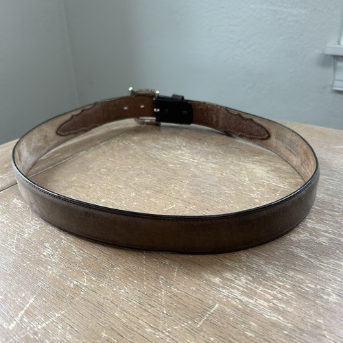 VTG Resistol Men Western Two-Tone Leather Belt Size 38/95 Silver Hardware Rodeo - Picture 7 of 11