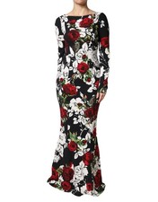 Dolce & Gabbana Black Floral Viscose Bodycon Long Gown Women's Dress