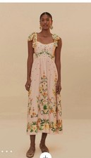 New FARM RIO Pink Botanical Beauty Shoulder Bow Midi Dress Medium