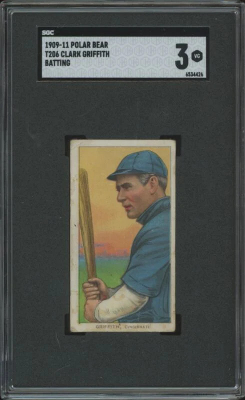 1909 T206 CLARK GRIFFITH NNO VG HOF BATTING POLAR BEAR SGC 3 CINCINNATI REDS