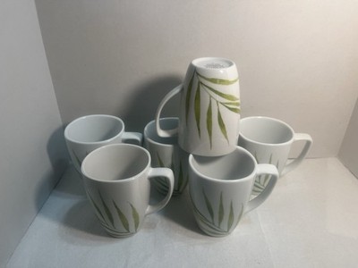 6-Corelle Coordinates Coffee Tea Mugs Green Bamboo Leaf Porcelain 12 oz 3361