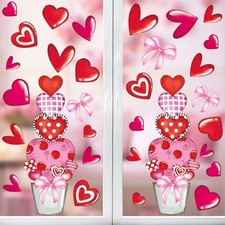 8 Sheet Valentine's Day Window Clings Red Pink Heart Reusable Window Decals