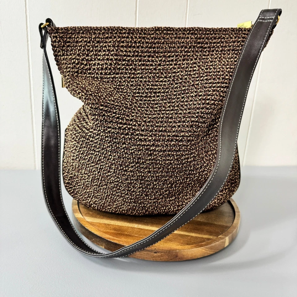 The Sak Elliott Lucca Woven Nylon Shoulder Bag Brown Leather Trim Hobo Purse - Image 4 of 4
