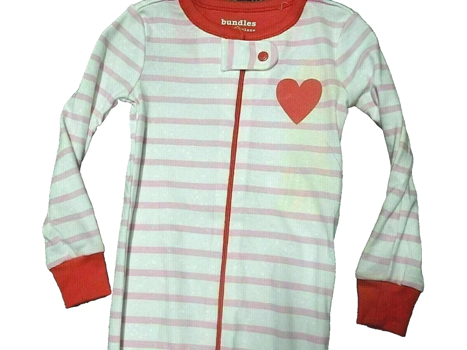 C6!¡GUAU! NUEVO CON ETIQUETAS 9-12M The Children's Place HEART RAYAS Pijama para dormir con patas Foto 2 de 2