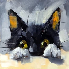 Black White Kitten Oil Painting Original Cat Art Hand-Painted Artwork to Order