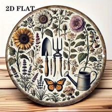 2D Flat, Garden Theme Round Aluminum Wall Art Medal - 7.79 Inch Vibrant Floral &