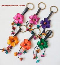 Handmade Leather Flower Keychain, Genuine Petal Bag Charm No.03-1