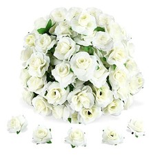 Yinsun 50pcs Mini White Roses, 1.57" Silk Artificial Flower Heads Ivory