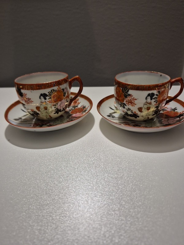 Japanese Hand Painted Eggshell Porcelain Tea Cup and Saucer-Vintage,lot Of 2