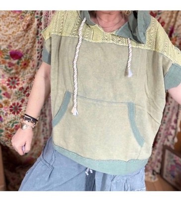 OLI HALI TOP OLI and HALI shirt OLI & Hali olive Hooded tunic short sleeve small