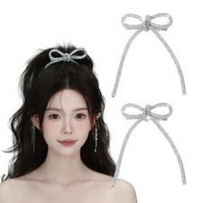 2 Pcs Sliver Sparkly Rhinestone Bowknot Hair 1 Count Pack of 2 , Silver