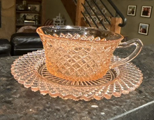 Miss America Pink Depression Glass Cup & Saucer Set Hocking 1930s Vintage