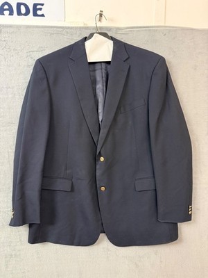 ADE Men 52R Blazer Navy Blue Wool Sport Coat Gold Crest Buttons Big Tall 52 R