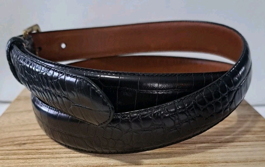Polo Ralph Lauren Black Croc Embossed Genuine Leather Belt Mens 40/100 thumbnail 4