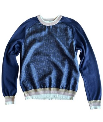 Bally B-Chain Jacquard Crewneck Sweater Navy Blue Size S