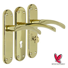 London Astrid Twist Door Handle Polished Brass Lever Backplate Latch Lock Bath