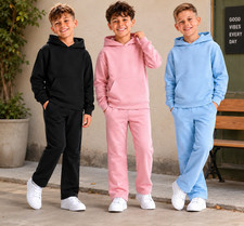 Boys Tracksuit Kids Plain Hooded Jogging Bottoms And Hoodie Set Ages 5-12 Years