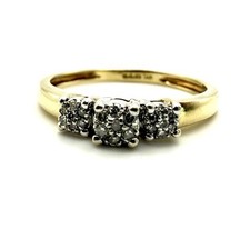 9ct Gold Diamond Ring 9K Gold Real Diamond Flower Ring Diamond Engagement Ring