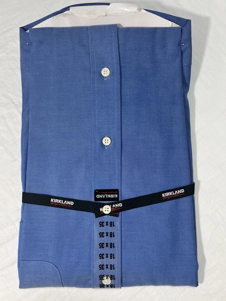 全新带标签 KIRKLAND 100% 棉蓝色非 IRO 18 X 35 美丽修身正装衬衫 — 第 3/4 张图片