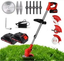 Electric Cordless Grass String Trimmer Lawn Edger Weed Wacker Cutter + 2 Battery