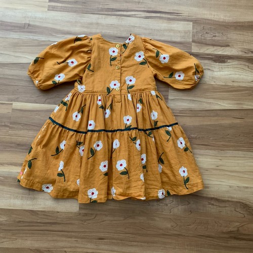 Pink Chicken New York Girls Size 6 Gold Floral Puff Sleeve Lined Dress - Picture 5 of 10