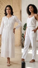 100 COTTON Co-Ord Set S M L XL 2XL HANDMADE CHIKAN EMBROIDERY ETHNIC KURTI