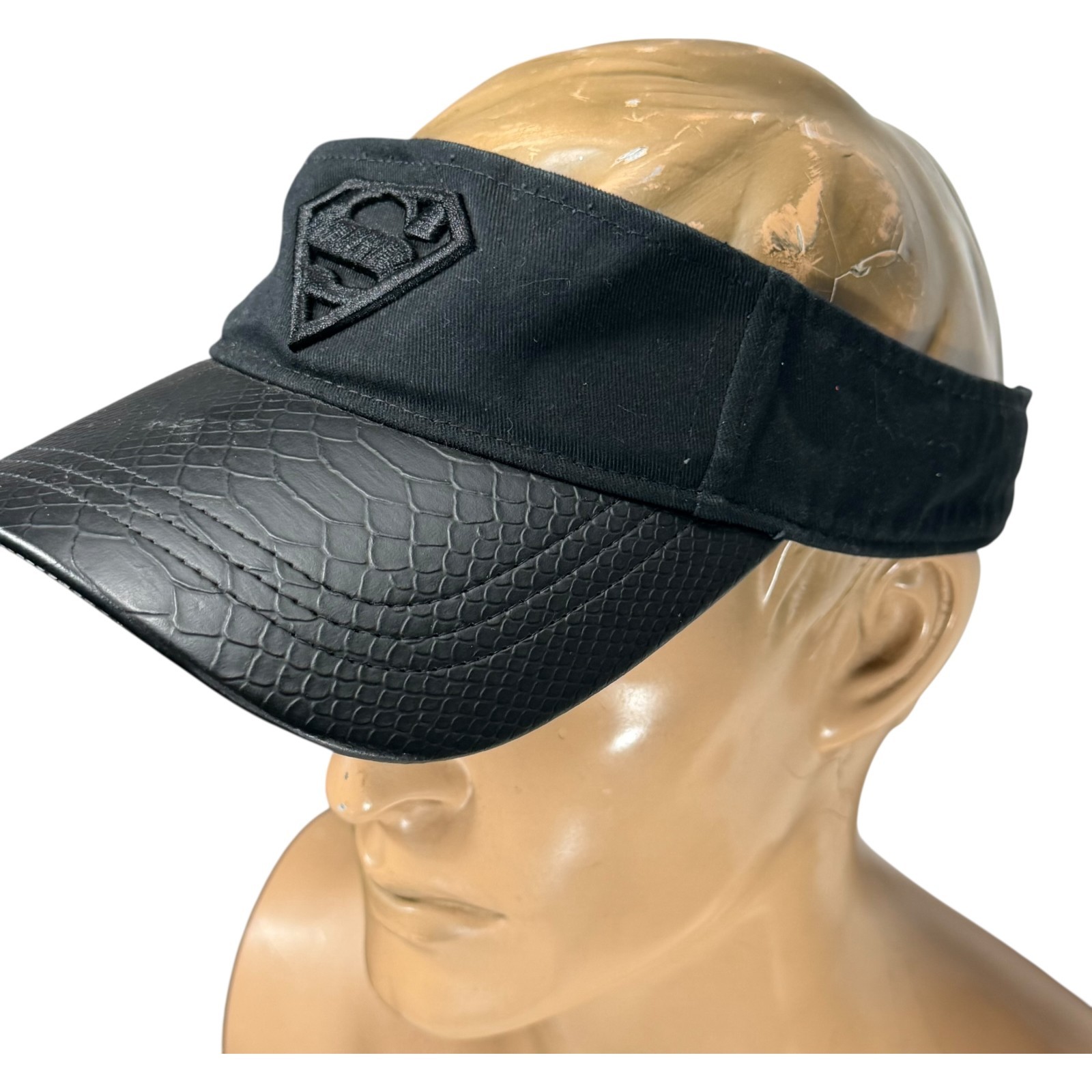 Superman Sixflags Hat Cap Visor Strap Back Black … - image 5