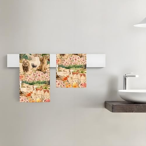 Hand Towels,Set of 2 Brown Bear, Fox and DeerAbsorbent Soft Towel Forest Animal - Imagen 6 de 7