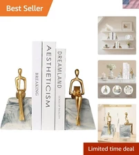 Polished Gold Thinker Bookends - Durable Decorative Stopper for Bookshelves