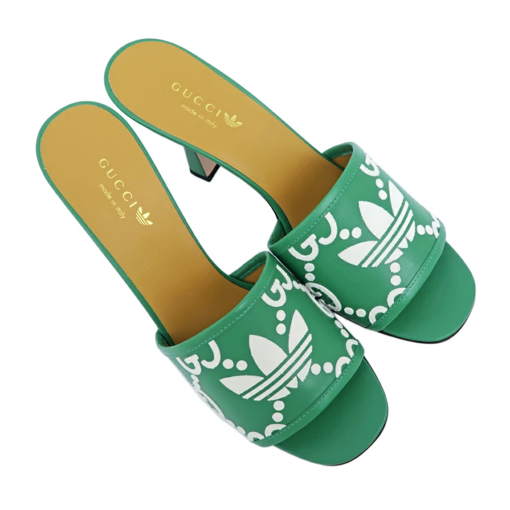 GUCCI Adidas Collaboration Sandals Green White 722445 Size 40 Mule Heel Logo Lad thumbnail 4