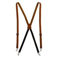 CTM Men's Smooth Coated Leather Slim Width Suspenders with Metal Swivel Hook
