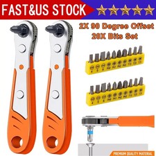 Ratcheting Right Angle Screwdriver Hex Drive 90 Degree Offset + 10PCS Bits Lot