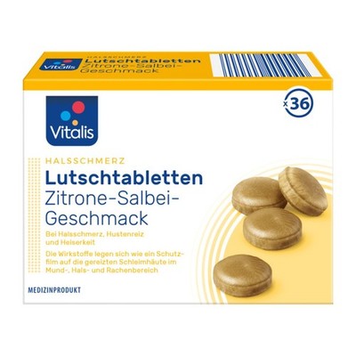 Vitalis Halsschmerz Lutschtabletten, Zitrone-Salbei-Geschmack, 94 g, 36 St, ovp