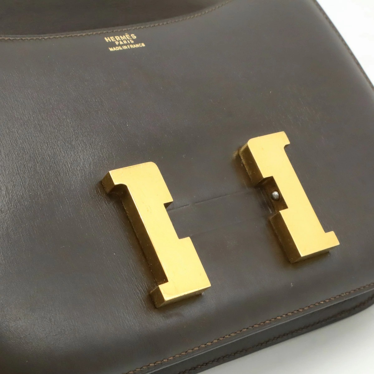 HERMES Constance 23 Shoulder Bag H Logo Leather Dark Brown Gold