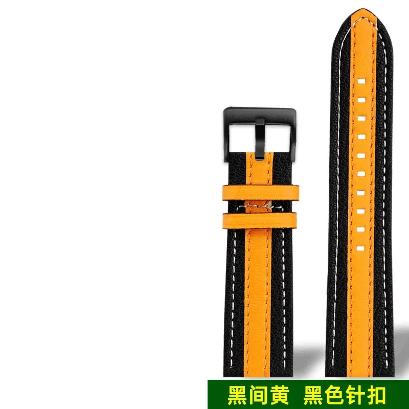 Leather Watch Strap for Swatch Blancpain 22mm Fashion Stripe Yellow Green Band image 9