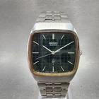 Seiko Watch Men 30mm Green Dial Silver Tone 7830-5030 Rectangle New Battery