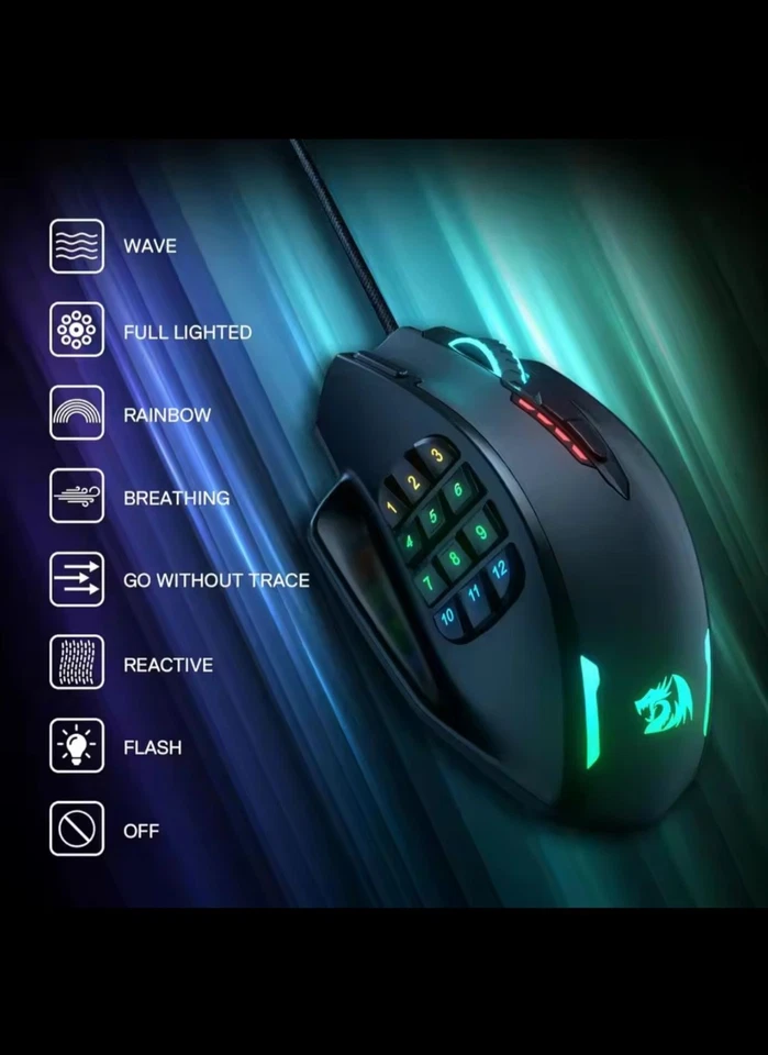 “Redragon M908 12400 DPI IMPACT MMO Gaming Mouse w/ 18 Programmable Buttons” - Image 4 of 4