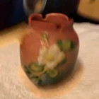 Roseville Pink Green White Matte Ceramic Art Pottery Floral Vase