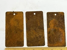 3 Very Rusty Primitive Metal Hang Tags Lot Art Antiques Vintage Crafts #4809