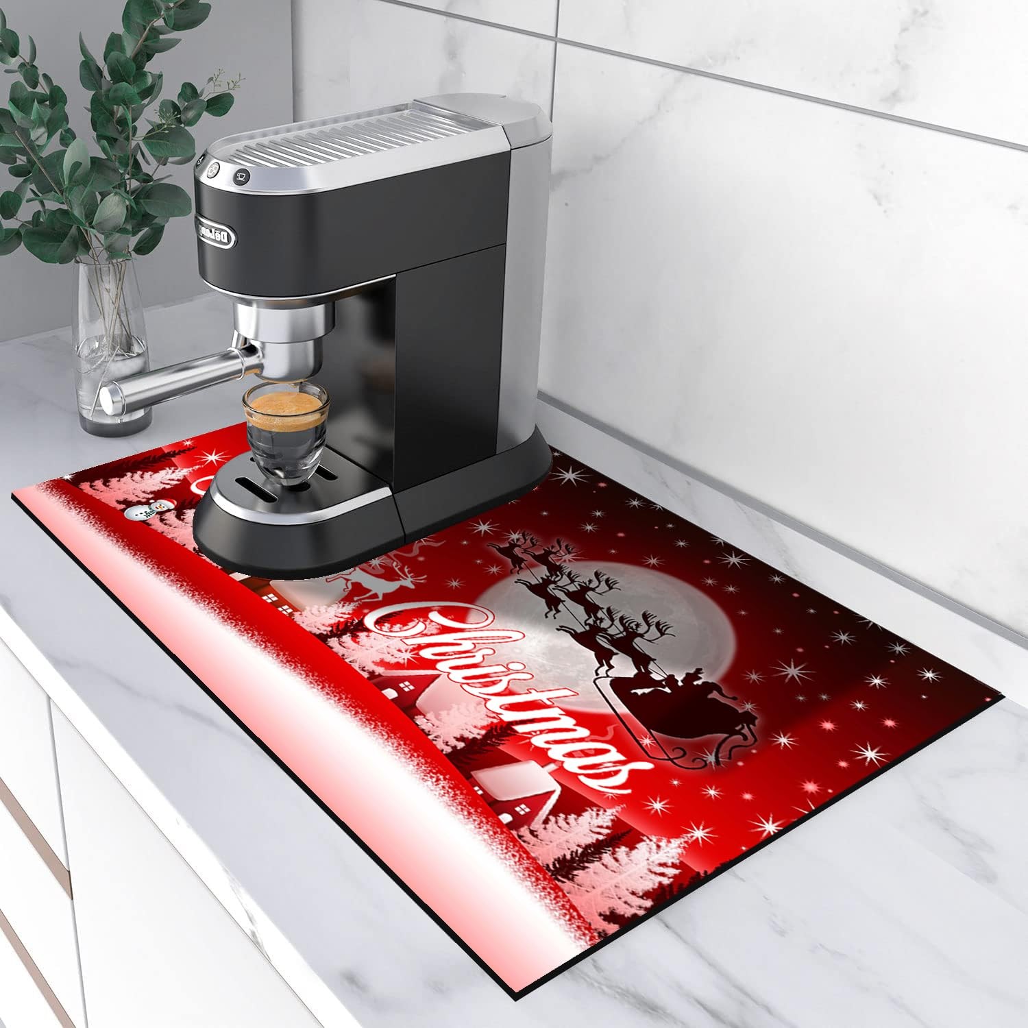 Merry Christmas Coffee Mat for Coffee Maker, Absorbent Hide Stain Backed Dish...