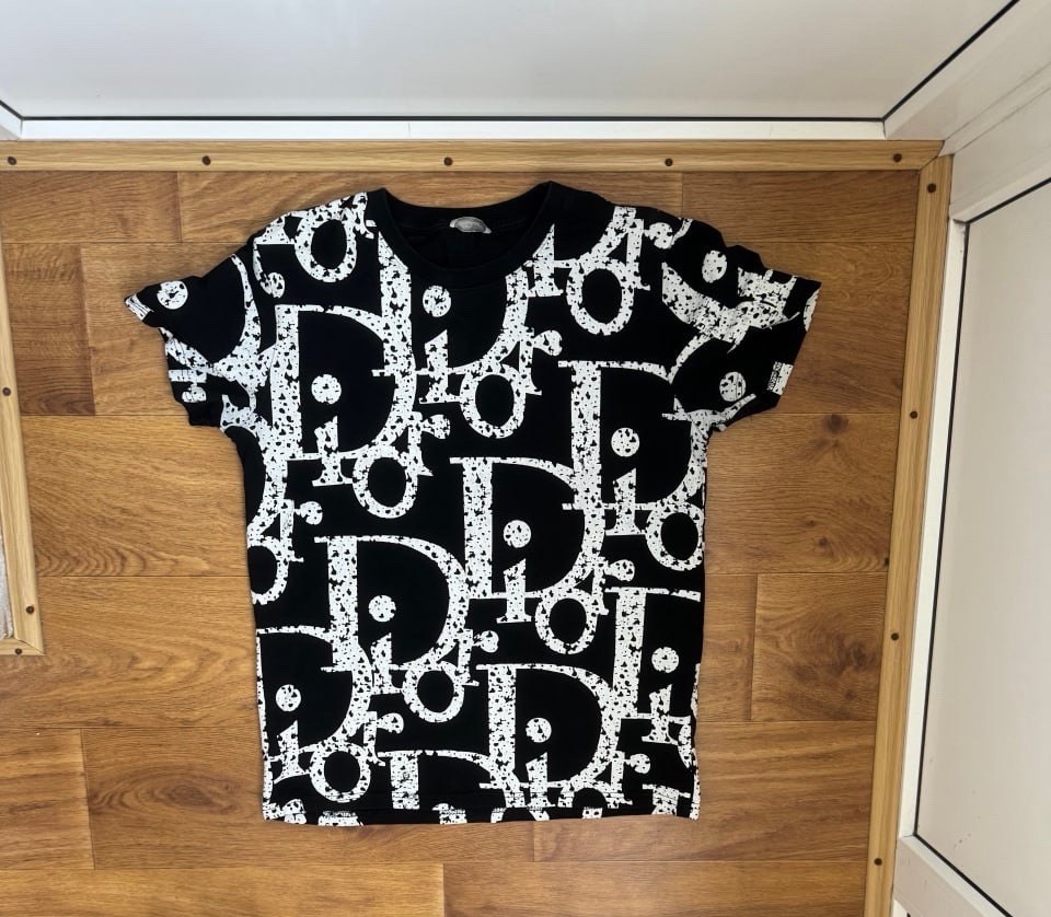 Dior Black T-Shirt Monogram Print Size M 100% Cotton Made in Italy