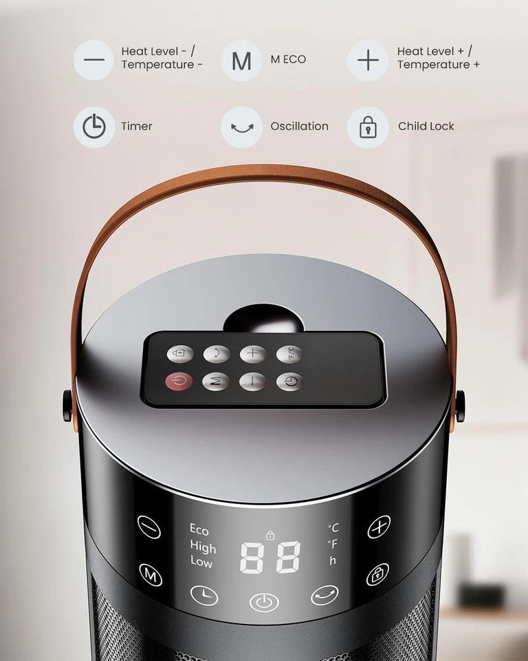 24" Space Tower Heater 1500W - Black with Thermostat and Remote - Image 2 of 4