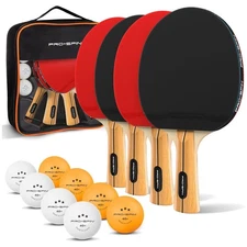 Complete Table Tennis Set: 4 PRO-SPIN Paddles, 8 Training Balls & Storage Case