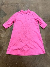 Perlavera Chris Shirt Dress Womens L Pink Cotton 3/4 Sleeve Collared Button Up