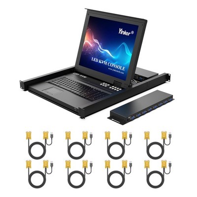 8 Port VGA KVM Switch 17 Inch LCD Monitor Rack Mount 1U 19 Inch Console Kit