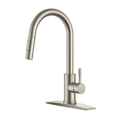 ANZA Pull Down Sprayer Kitchen Faucet 15.27 in. 360 Swivel w/ Brushed Nickel