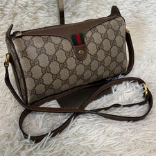 GUCCI Sherry Line GG Canvas Leather Shoulder Bag Brown Vintage Authentic Japan