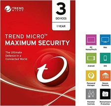 Trend Micro Maximum Security 3 Device 1 Year Fast Shipping