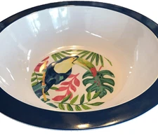 Summer Collection Blue/White Tropical Birds Melamine Serving Bowl-NEW-SHIP24 HRS